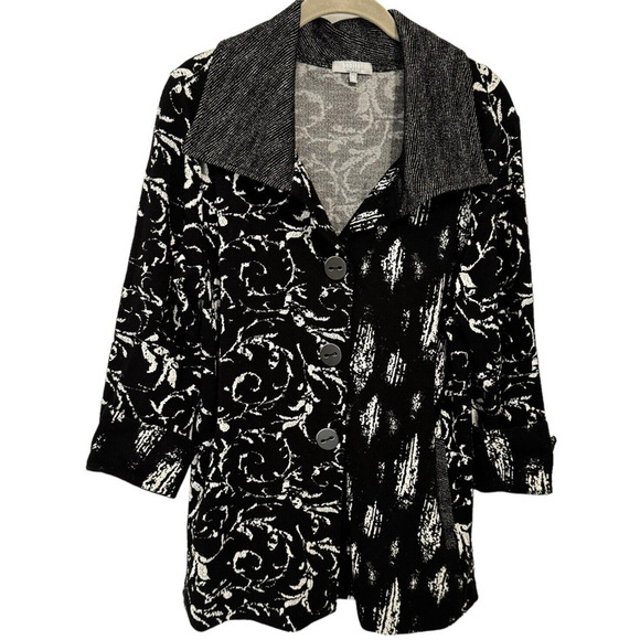 Habitat Clothes To Live In Artsy Black White Knit Jacket Coat Art to Wear Sz M - Picture 1 of 13